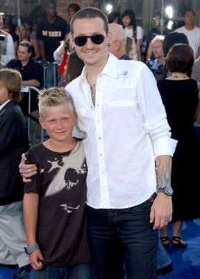 Chester Bennington and son at the Los Angeles premiere of DreamWorks/Paramount Pictures' Transformers