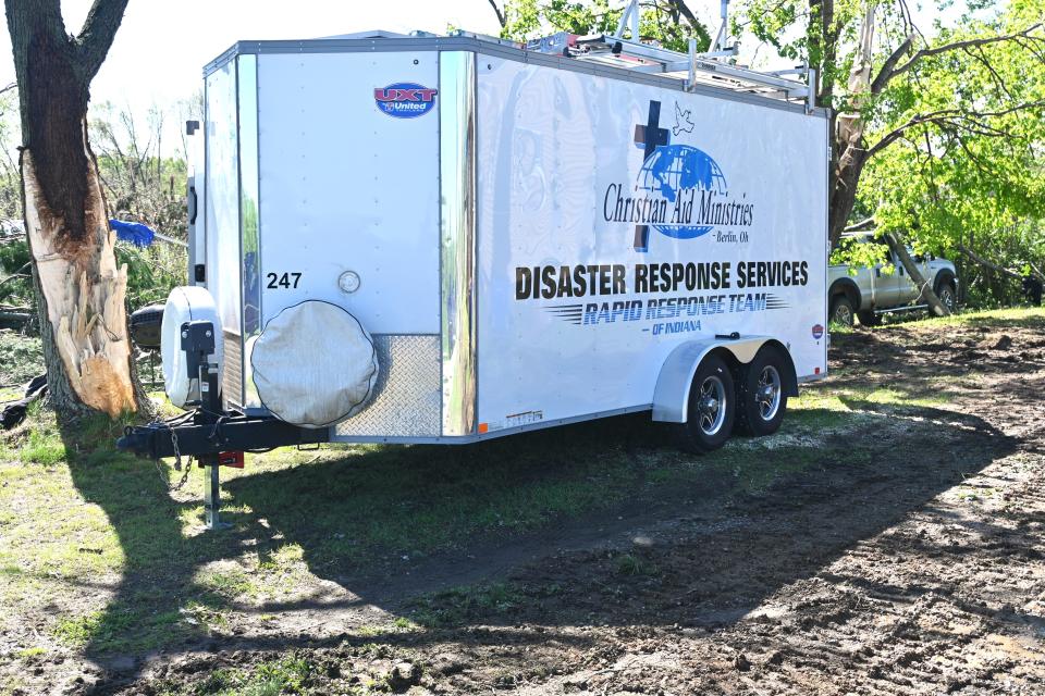 The Christian Aid Ministries Rapid Response Team of Indiana brought in volunteers and equipment for storm damage removal.