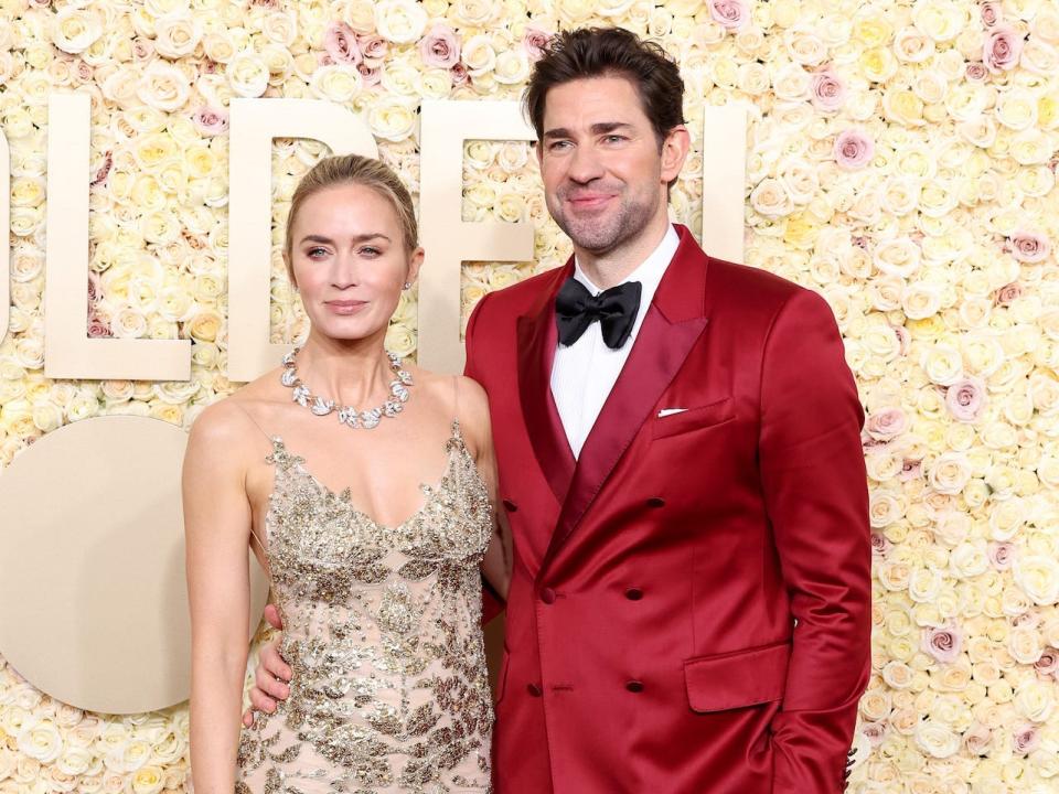 Emily Blunt and John Krasinski attend the 2024 Golden Globes.