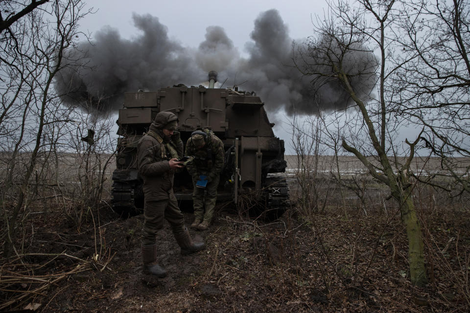 La brigada 72 de Ucrania cerca de Vuhledar, en el óblast de Donetsk de Ucrania, el 25 de febrero de 2023. (Tyler Hicks/The New York Times)
