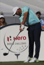 Brooks Koepka, of the United States, tees off on the third hole during the first round of the Hero World Challenge PGA Tour at the Albany Golf Club, in New Providence, Bahamas, Thursday, Dec. 2, 2021.(AP Photo/Fernando Llano)