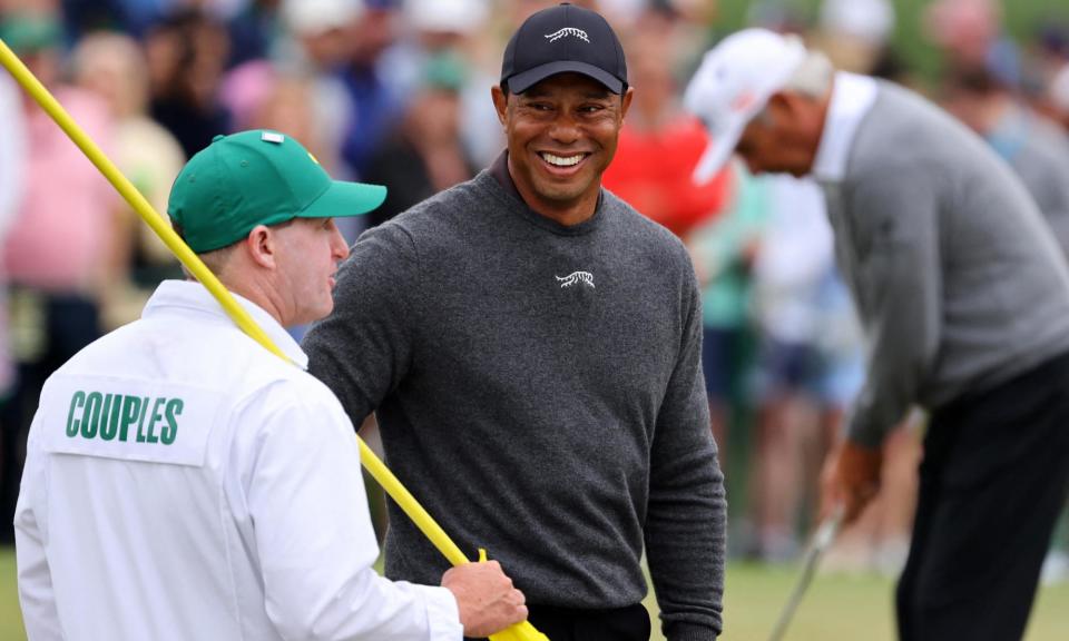 <span>Tiger Woods played nine practice holes with Fred Couples at Augusta on Tuesday.</span><span>Photograph: Mike Blake/Reuters</span>