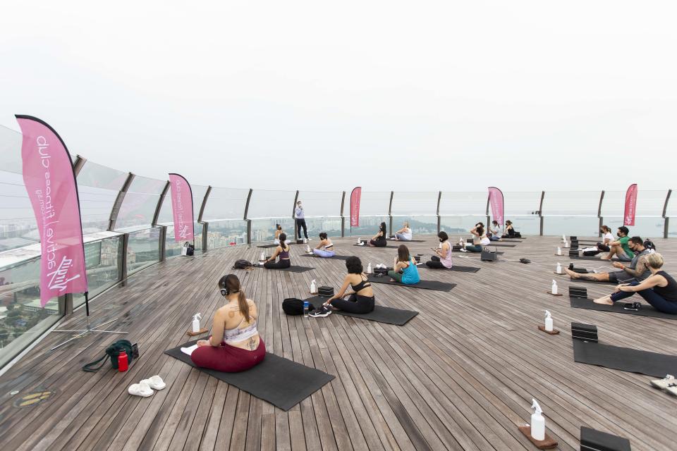 Yoga at the top of the world, albeit during a particularly cloudy day 