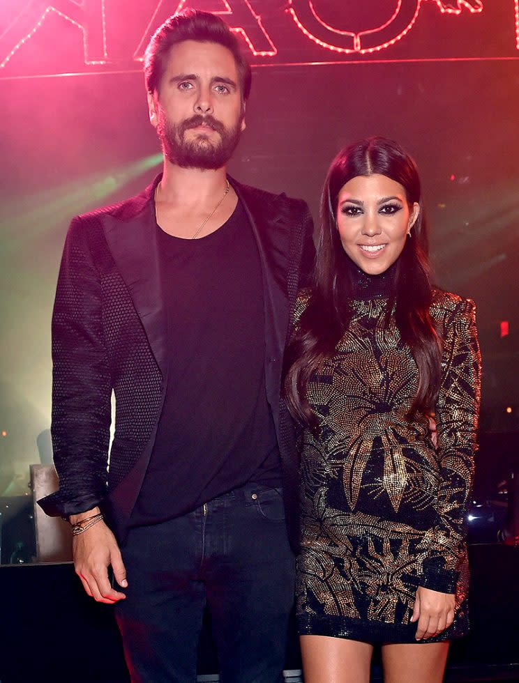 Scott Disick and Kourtney Kardashian attend his birthday celebration on May 23, 2015. (Photo: David Becker/WireImage)