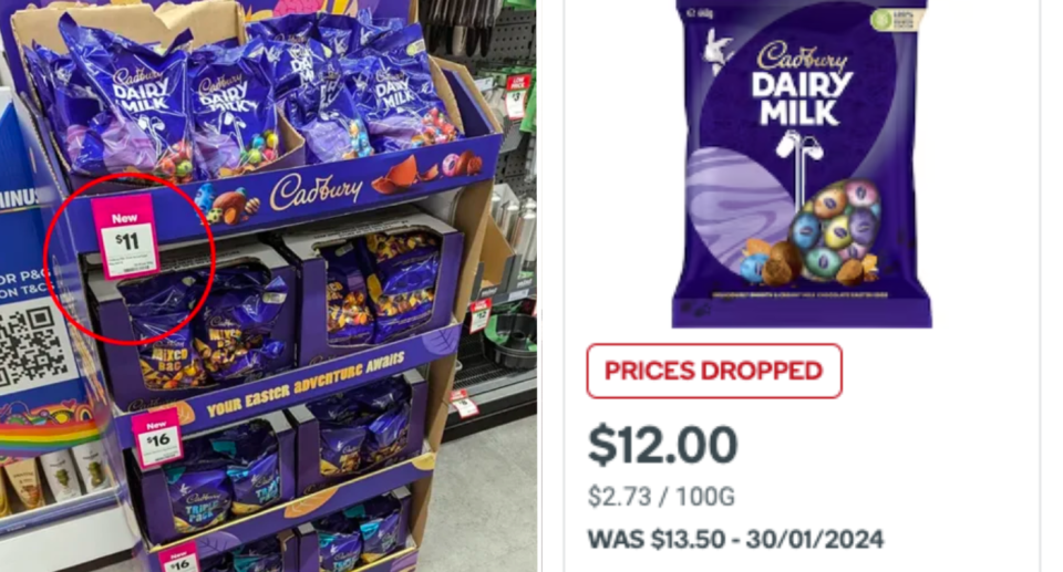 Easter eggs on sale next to the same eggs being listed online