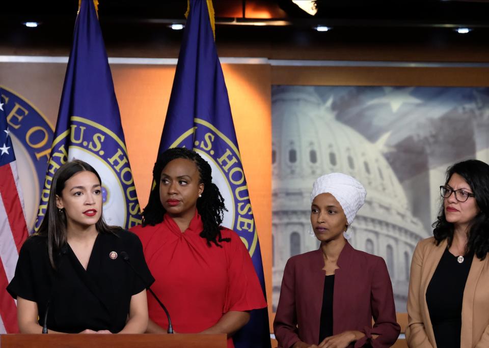 President Trump's comments were understood to be directed at democratic representatives Alexandria Ocasio-Cortez, Ayanna Pressley , Ilhan Omar, and Rashida Tlaib (Getty Images)