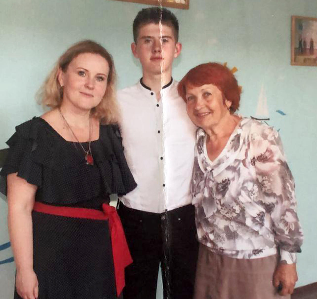 Liubov Hrudiy seen with her daughter, Larysa, and her grandson, Vladyslav, before the war. (Courtesy Hrudiy family)