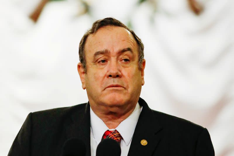 FILE PHOTO: Guatemala's President Alejandro Giammattei looks on during a news conference in Guatemala City