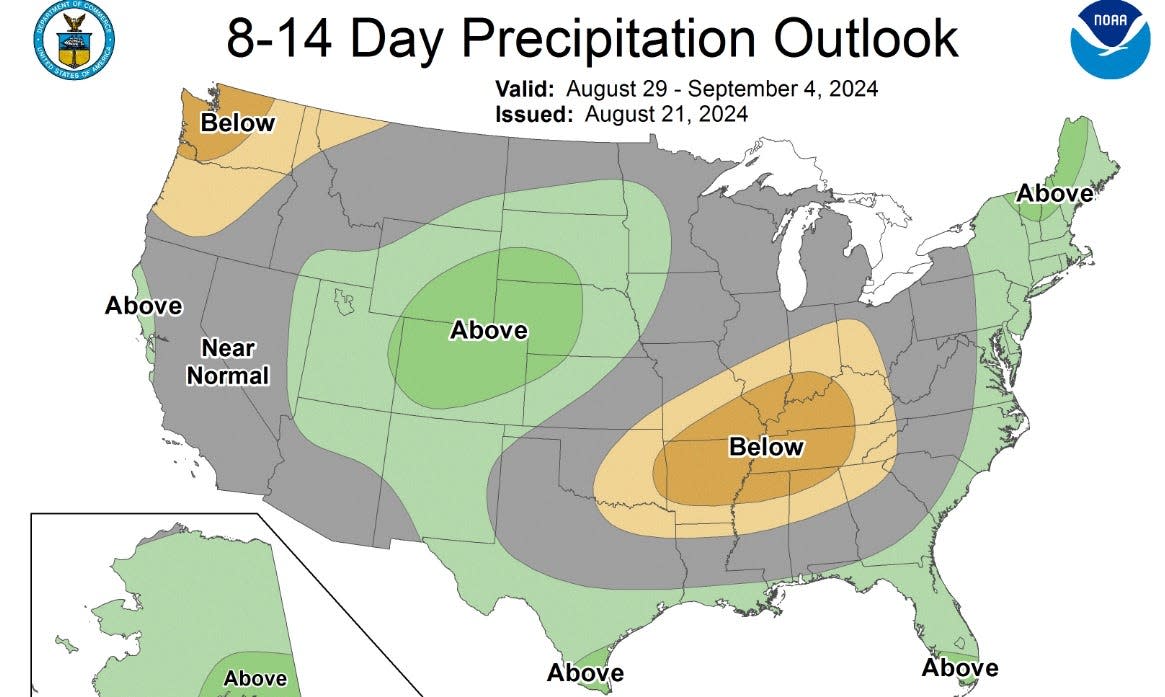 The Climate Prediction Center's long-range outlook for the region is for dry weather.