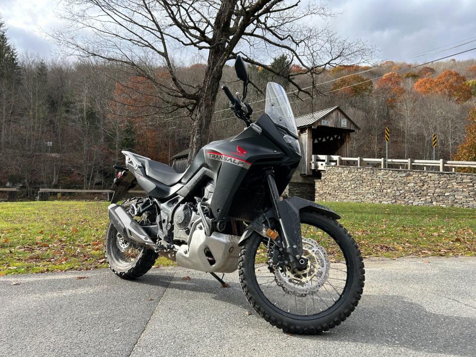 a motorcycle parked on a road