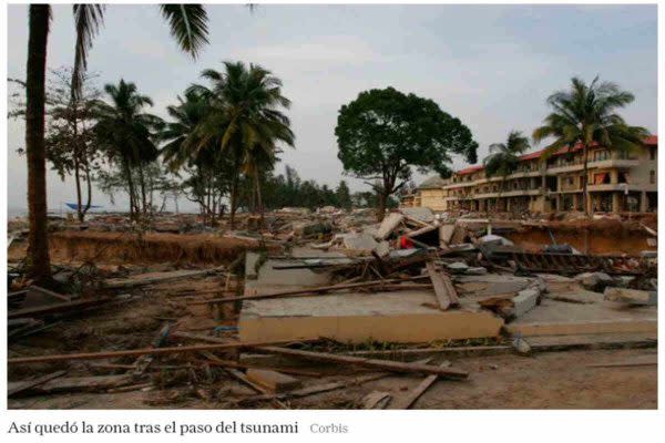 Se trata de imágenes de la película Lo imposible y del tsunami en el océano Índico de 2004 en el que se basa la cinta 