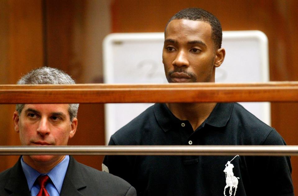 avaris Crittenton appears in Los Angeles Superior Court for an extradition hearing with his attorney Brian Steel in August 2011.