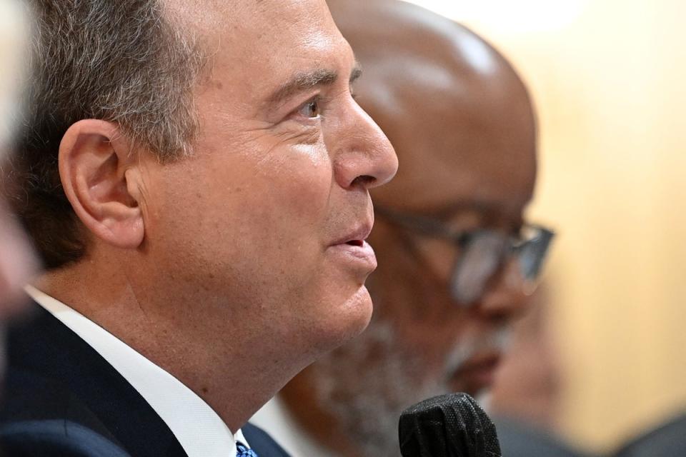 Congressman Adam Schiff speaks during the fourth hearing by the House select committee to investigate January 6 on June 21, 2022. He is now among a growing number of congressional Democrats urging Joe Biden to drop out of the presidential race, citing the threats of a second Donald Trump presidency. (AFP via Getty Images)