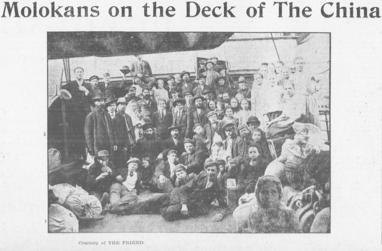 A newspaper headline and photo show the arrival of the Molokans in Hawaii. <a href="https://chroniclingamerica.loc.gov/lccn/sn82015415/1906-03-16/ed-1/seq-5/" rel="nofollow noopener" target="_blank" data-ylk="slk:The Hawaiian Star via Library of Congress;elm:context_link;itc:0;sec:content-canvas" class="link ">The Hawaiian Star via Library of Congress</a>