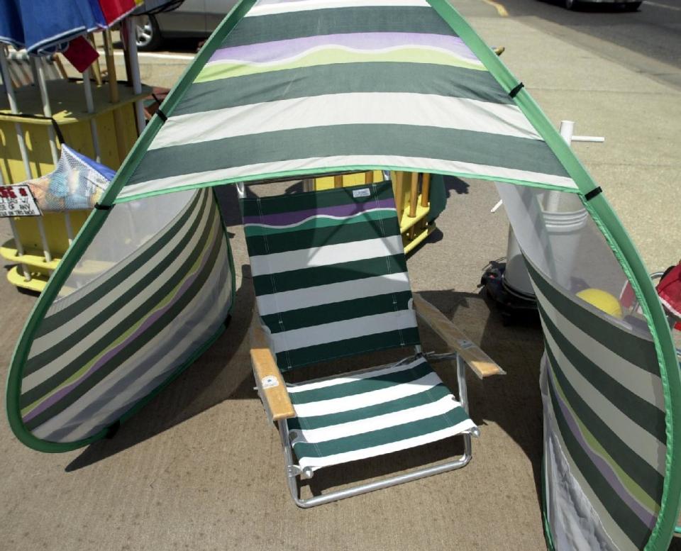 A beach chair and sun shade are shown on the beach in Wildwood in this 2016 Gannett file image.