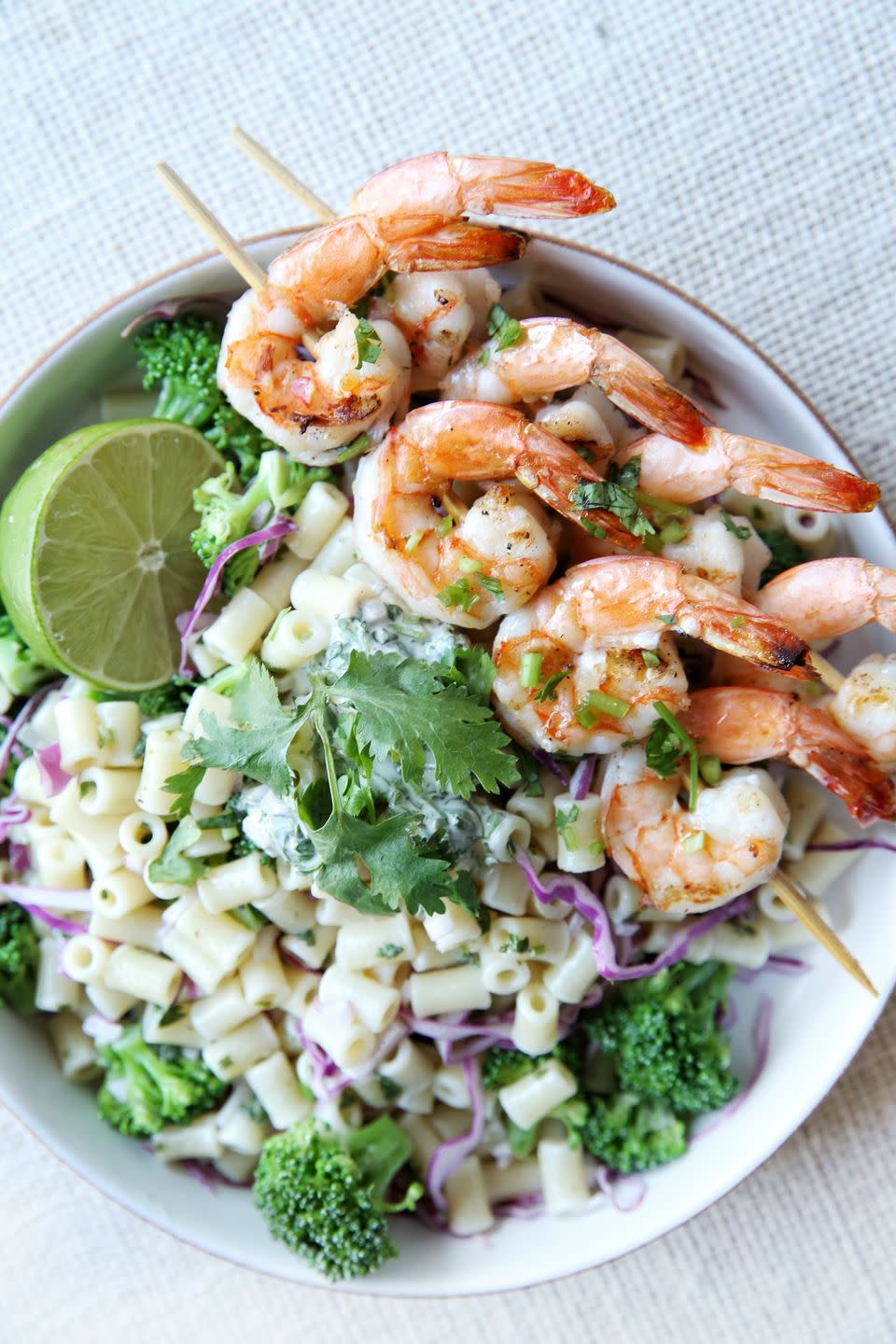 Chili-Lime Pasta Salad with Shrimp Skewers