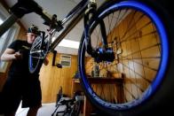 U.S. Olympic athlete Connor Fields works on his BMX bike at the Olympic Training Center in Chula Vista, California, United States, June 13, 2016. REUTERS/Mike Blake