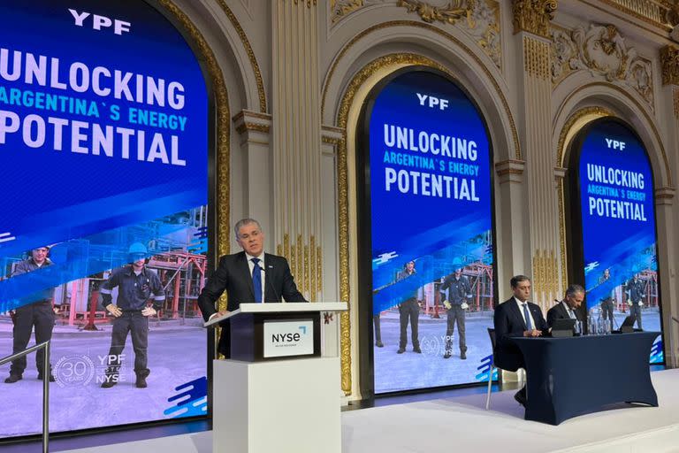 Pablo González, presidente de YPF, durante la celebración por los 30 años que la firma lleva cotizando en la Bolsa de Nueva York