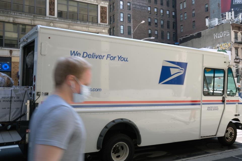 NEW YORK, NEW YORK - AUGUST 05: A United States Postal Service (USPS) truck is parked on August 05, 2020 in New York City. The USPS, the nations national mail carrier service, is under increased scrutiny from politicians who are warning that the agency is not prepared to handle the tens of millions of mail-in ballots which are expected to be sent for the November election. President Trump in recent weeks has called the Postal Service a joke as the agency is experiences delays in mail delivery due to the coronavirus pandemic and financial pressures. (Photo by Spencer Platt/Getty Images) ORG XMIT: 775543359 ORIG FILE ID: 1264142090