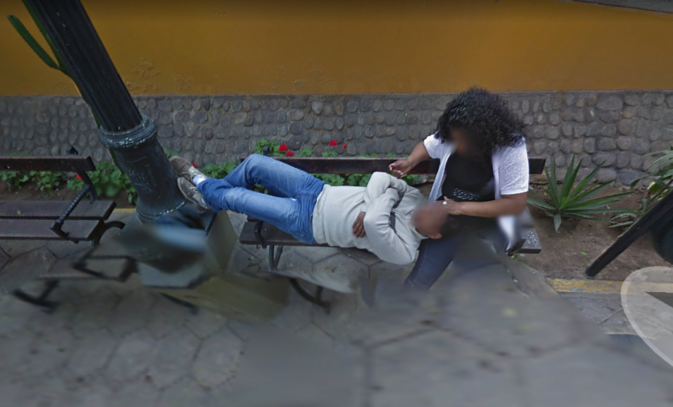 A couple was caught canoodling on Google Street View by an eagle-eyed husband. (Photo: Google)