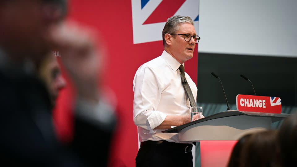 Labour Party leader Keir Starmer speaks during the launch of his party's election manifesto in Manchester, United Kingdom, in June 2024. - Oli Scarff/AFP/Getty Images