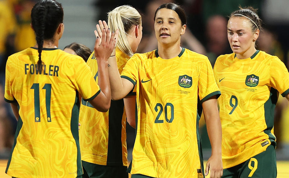 Sam Kerr, pictured here in action for the Matildas against Chinese Taipei.