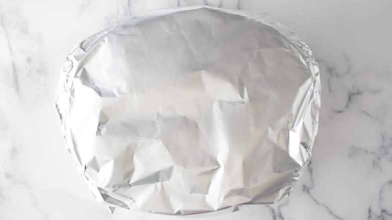 tin foil-covered baking dish