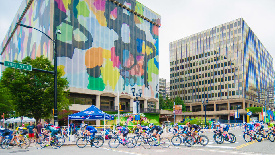 ARLINGTON JUNE 10: Cyclists compete in the elite men’s race at the Armed Forces Cycling Classic on June 10, 2018 in Arlington, VA - Image.