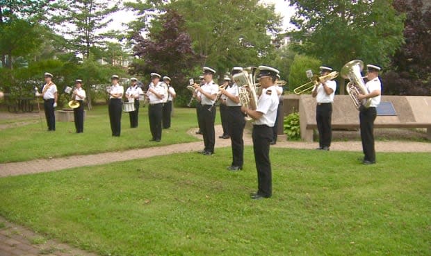 The Stadacona Band played a composition by Nevawn Patrick publicly for the first time on July 30 at the Pan-African flag raising ceremony in recognition of Emancipation Day. (Paul Palmeter/CBC - image credit)
