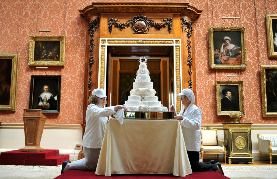 As is tradition, slices of the cake were later served at the christenings for all three of William and Kate's children.  (Photo: WPA Pool via Getty Images)