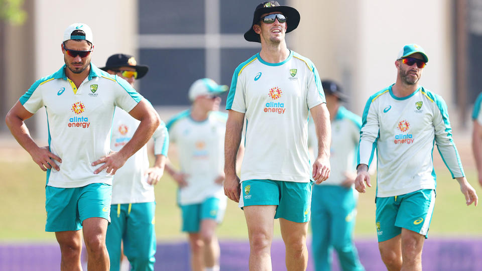 Aussie players, pictured here during a nets session at the T20 World Cup.