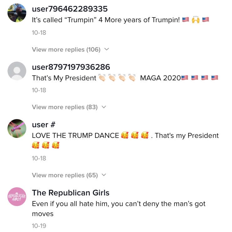 pro trump comments tiktok dance video