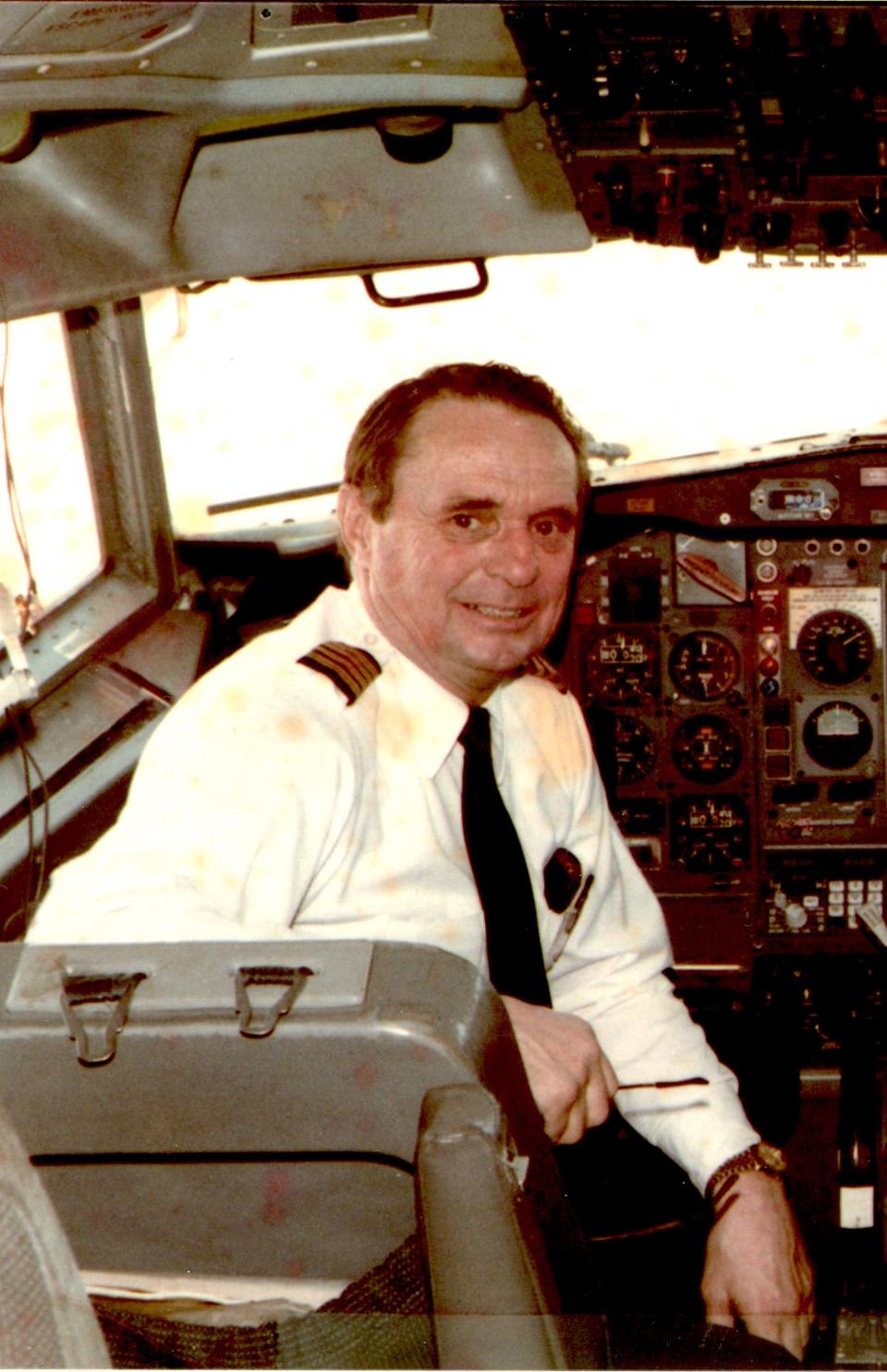 Horace Scott in the left seat of an Eastern Airlines jet around 1985.