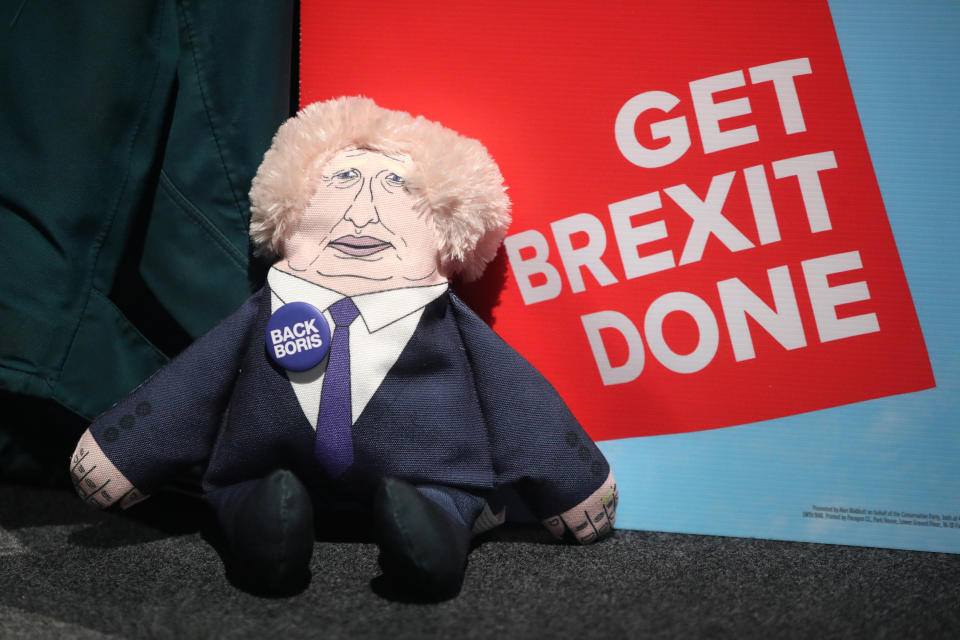 A Boris doll at the Conservative Party Conference being held at the Manchester Convention Centre.