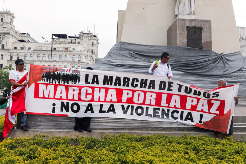 March asking for peace following the violent outbreak after the ousting and arrest of former President Pedro Castillo, in Lima