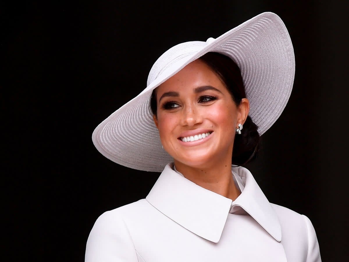 Meghan, Duchess of Sussex, leaves after attending the National Service of Thanksgiving at St Paul's Cathedral during the Queen's Platinum Jubilee celebrations on June 3, 2022 (Getty Images)