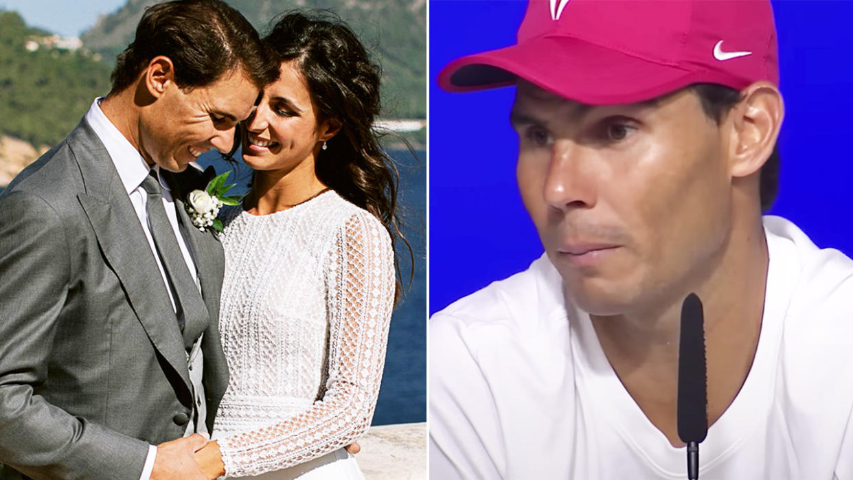 Rafa Nadal, pictured here opening up about the dramas engulfing his wife after his loss at the US Open. 