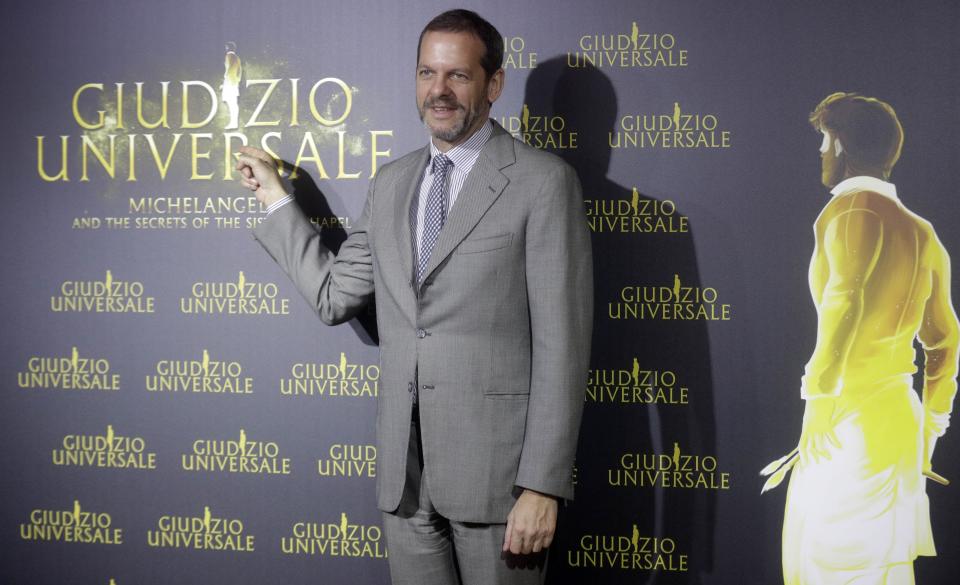 FILE - Director Marco Balich poses during the photo call to present the show "Giudizio Universale" (Last Judgement), Michelangelo and the Secrets of the Sistine Chapel, at the Auditorium Conciliazione, in Rome, on March 12, 2018. Creative director Marco Balich, reveals to The Associated Press that he has been working for a year on a 30-minute show that will run ahead of the World Cup 2022 opening game between Qatar and Ecuador. He says local organizers "wanted to create a real show, which FIFA is not accustomed to.” (AP Photo/Gregorio Borgia, File)