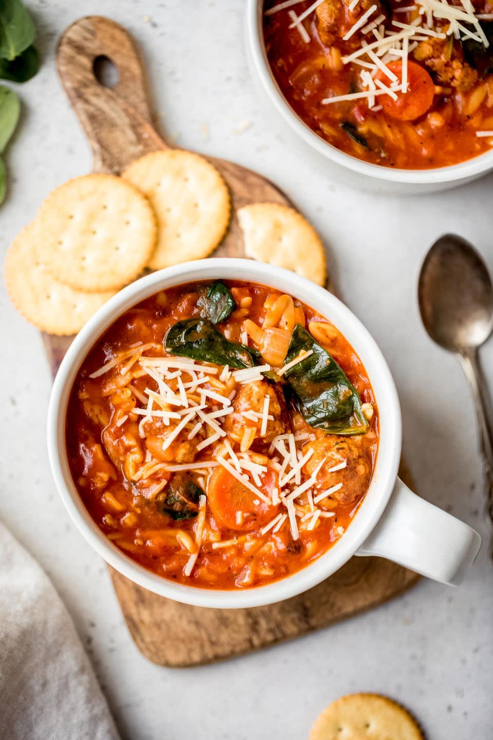 Creamy Tomato Orzo Soup with Mini Turkey Meatballs