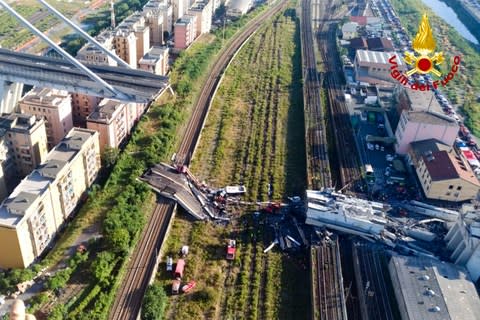 The section of bridge that collapsed - Credit: Vigili Del Fuoco