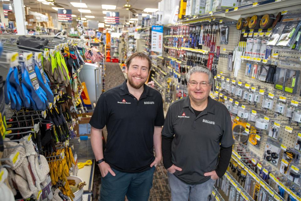 (Right) Harvey Shooman, who has worked at Fair Haven Hardware for over 50 years, bought the business in the 80s and has recently sold the business to one of his employees, (left) Stephen Hague, who now owns 40% of the stock, stand together inside Fair Haven Hardware, which is celebrating its 70th anniversary, in Fair Haven, NJ Thursday, May 18, 2023. 