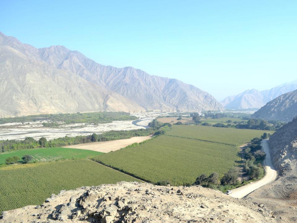 An aerial view of the Chincha valley is seen.