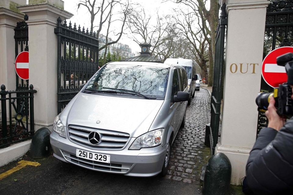 Minibuses and coaches with diplomatic plates leave Russian Embassy in London earlier this week: AFP/Getty Images