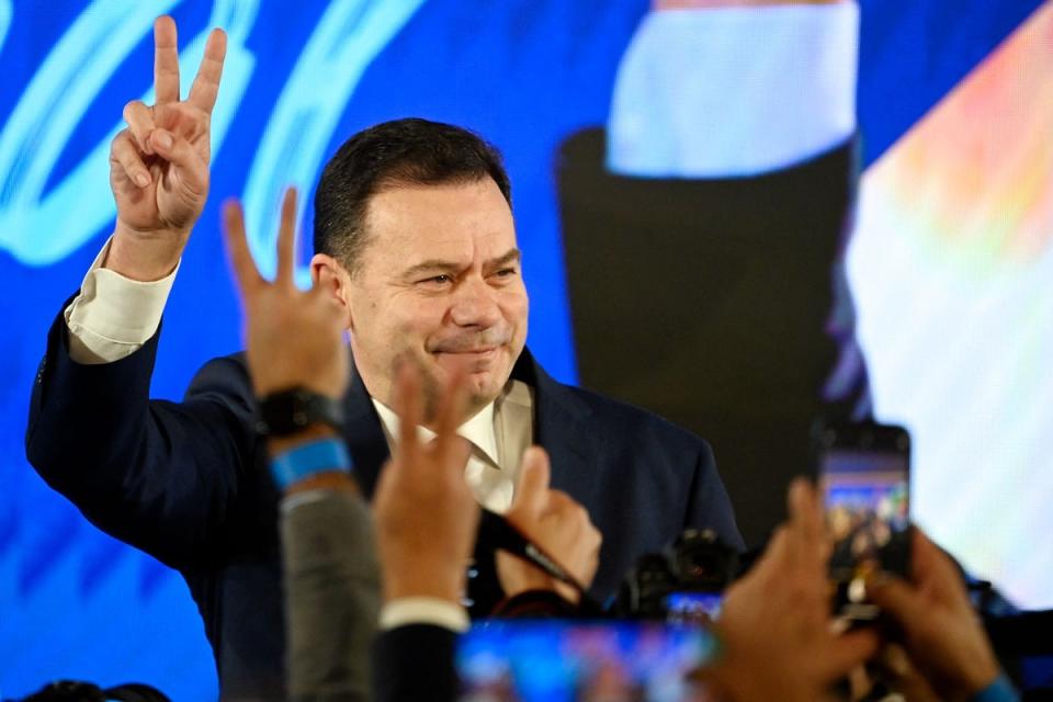 Mr Montenegro addressing supporters at the party's electoral night headquarters in Lisbon (AFP via Getty Images)