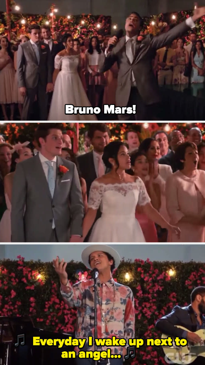 Bruno Mars singing at Jane and Michael's wedding