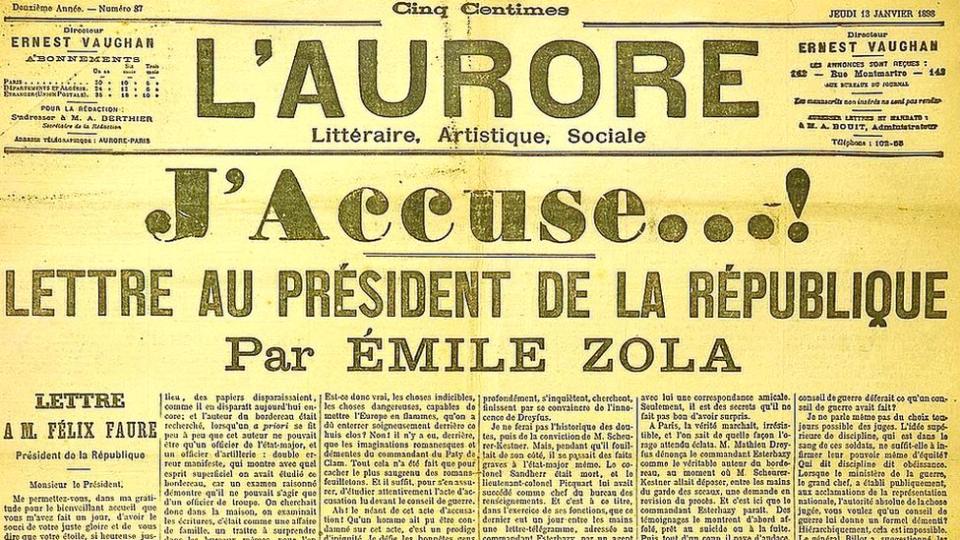 Página del diario con la carta J'Accuse