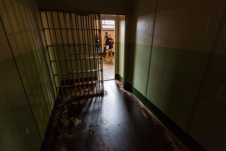 Interior views of prison cell on Alcatraz Island in San Francisco