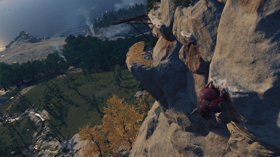 遊戲中還有許多能攀爬的點，可以爬到高處看看美麗卻又充滿戰亂的對馬島。（圖源：PS4 Pro）
