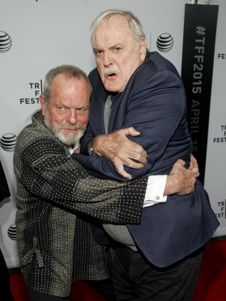 Terry Gilliam, left, and John Cleese, right, attend a special Tribeca Film Festival screening of "Monty Python and the Holy Grail" at the Beacon Theatre on Friday, April 24, 2015, in New York. (Photo by Andy Kropa/Invision/AP)