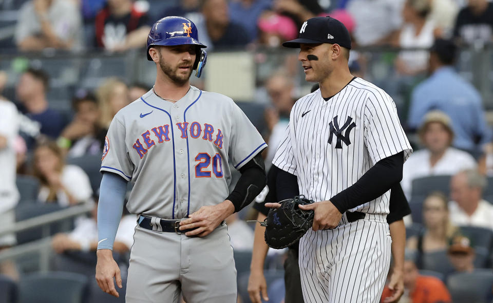 Pete Alonso (L) and Anthony Rizzo during one of last year's meetings. (Jim McIsaac/Getty Images)